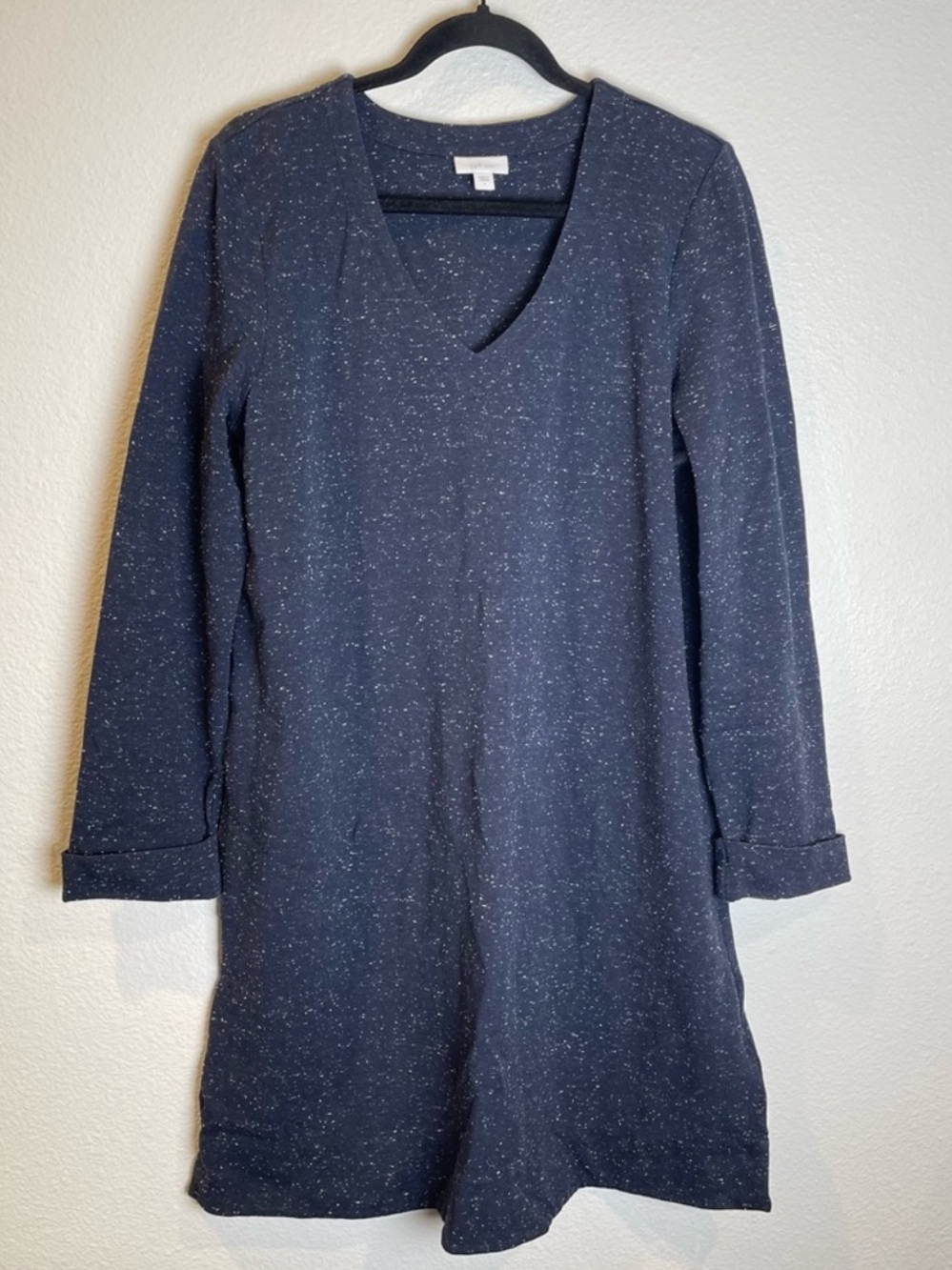 J. Jill Ponte Speckled Knit Cuffed Sleeve V Neck Casual Shirt Dress Size Large